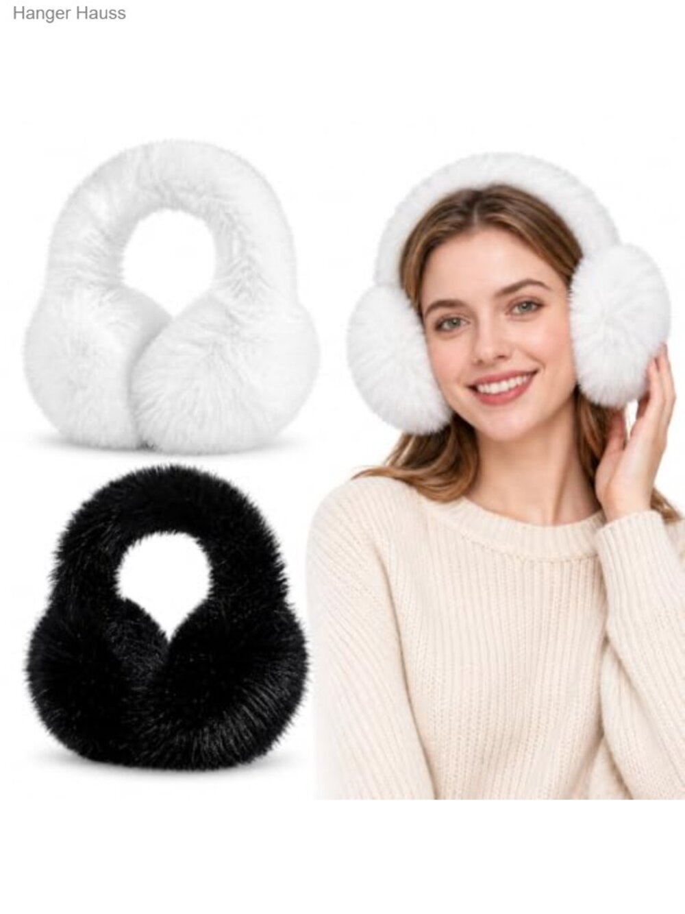 2 Pc Faux Fur Ear Muffs Foldable Fluffy Ear Warmers Winter